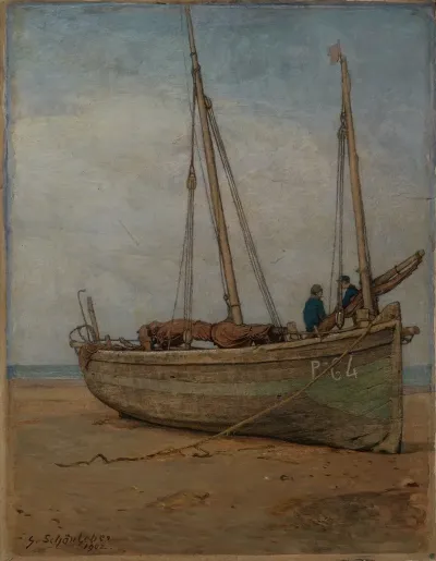 Fischerboote In Tiefebbe Bei La Panne