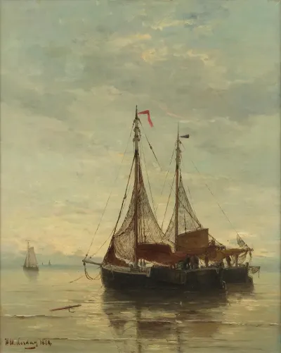Fischerboote Vor Anker Bei Ruhiger See