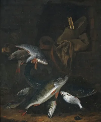Fischstilleben Mit Hecht Und Brassen An Einer Mauer