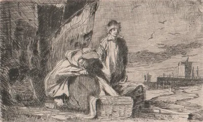 Fisherfolk Mending Their Nets