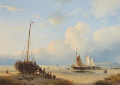 Fisherfolk With Beached Vessels