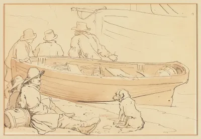 Fisherman By A Boat With A Dog