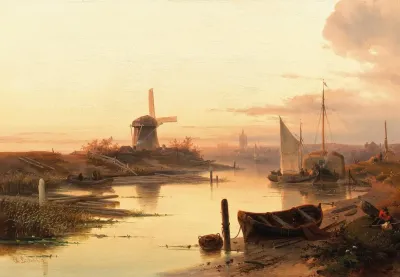 Fishermen By A Canal At Dusk