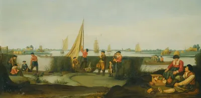 Fishermen On The Banks Of A River Estuary