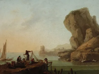 Fishermen Pulling Nets At The Seaside