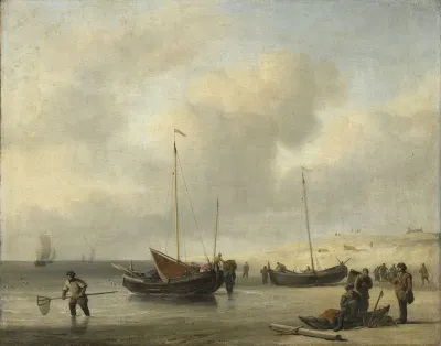 Fishing Boats On Shore The Shore Unloading A Fishing Smack