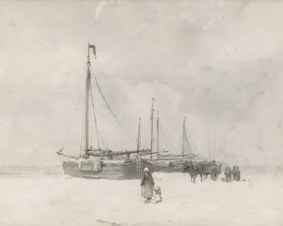 Fishing Boats On The Beach In Winter