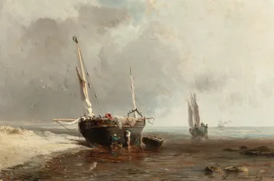Fishing Boats On The Shore At Low Tide