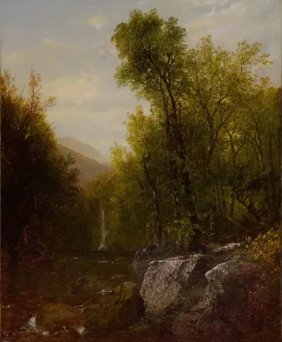 Fishing Near A Forest Waterfall