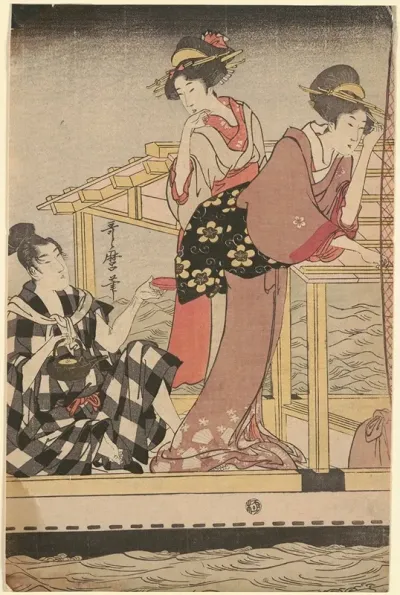 Fishing With A Four Armed Scoop Net Yotsu Deami Left Component Of Triptych