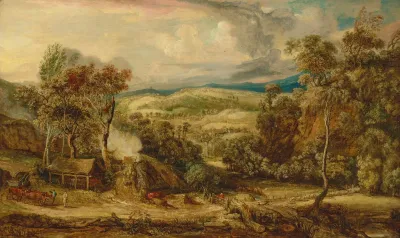 Fitzhead In Somerset With An Ox Cart Near A Lime Kiln And Glastonbury Tor In The Distance