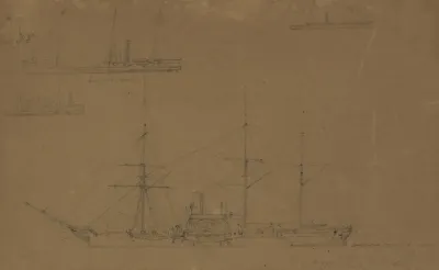 Five Broadside Views Of Steamships And A Sailboat