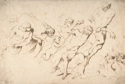 Five Nude Male Figures Punishing Another