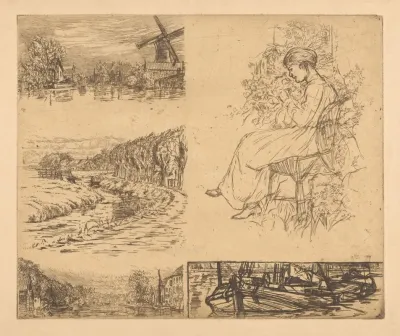 Five Studies Of Landscapes And A Seated Woman