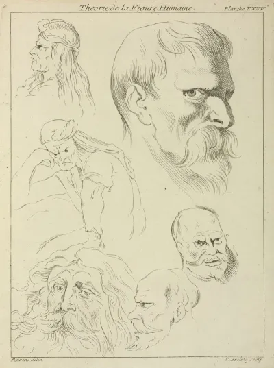 Five Studies Of Mens Heads Displaying Various Hair Styles Beards And Mustaches One Seated Figure Half Length