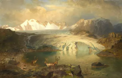 Fjordlandschaft Mit Gletscher Und Rentieren