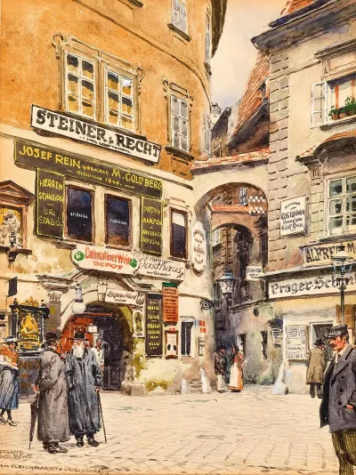 Fleischmarkt In Vienna With Figural Staffage And A View Into Griechengasse