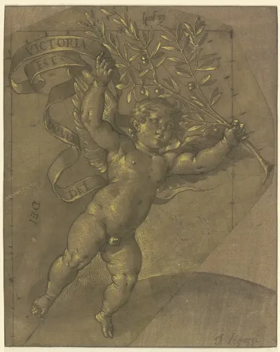 Fliegender Engel Mit Lorbeerzweig Und Banderole