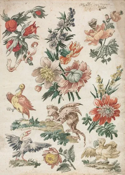 Floral Designs With Birds And Griffon