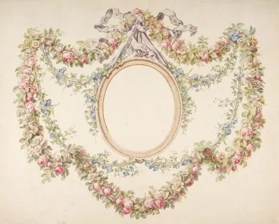 Floral Swags Framing An Empty Oval