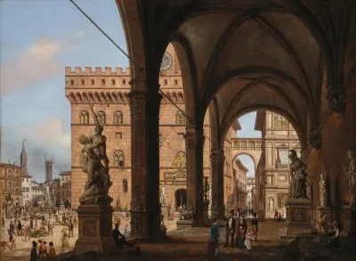 Florence A View Of Piazza Della Signoria From The Loggia Dei Lanzi