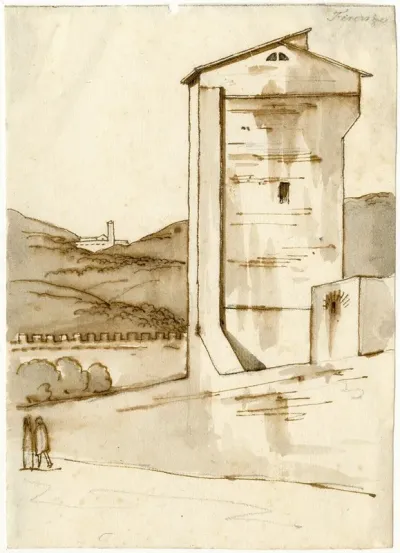 Florence Gebouw En Muur Met Heuvels Op De Achtergrond