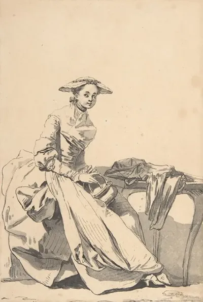 Florentine Woman Wearing A Butterfly Cap And Holding A Hand Warmer
