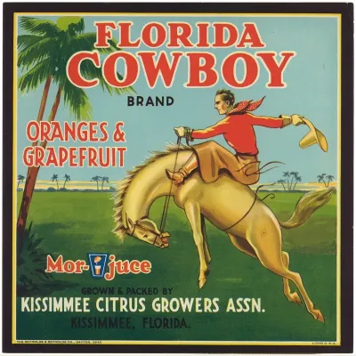 Florida Cowboy Brand Oranges And Grapefruit Label