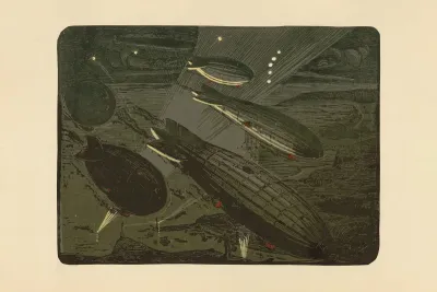 Flotte De Zeppelins Attaquant Langleterre 1916 Fleet Of Zeppelins Attacking England 1916