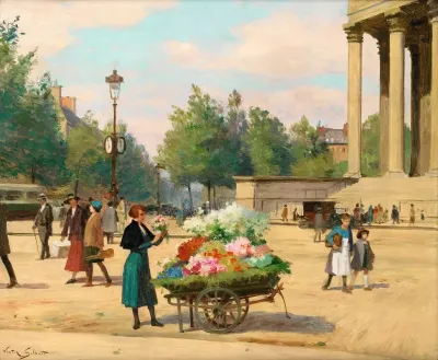 Flower Vendor Before The Madeleine Church Paris