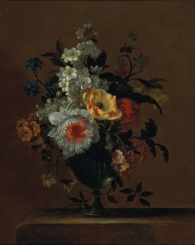 Flowers In A Glass Vase On A Pedestal