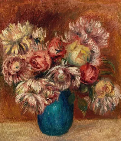 Flowers In A Green Vase Fleurs Dans Un Vase Vert