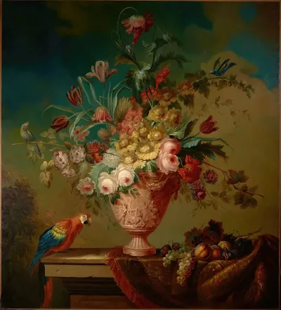 Flowers In An Urn On A Ledge