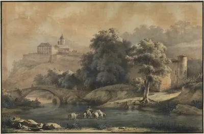 Fluslandschaft Mit Bergkloster