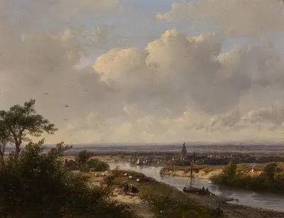 Fluslandschaft Mit Dorf