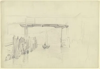Fluss Mit Brucke Und Segelboot