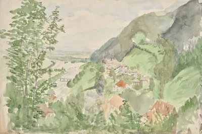 Flusslandschaft Im Gebirge Mit Burg
