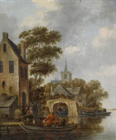 Flusslandschaft Mit Einem Fahrboot