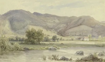 Flusslandschaft Mit Hohen Bergen