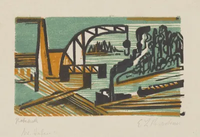 Flusslandschaft Mit Kran Und Schleppzug