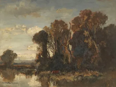 Flusslandschaft Mit Kuhen