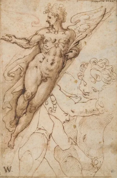 Flying Angel Recto Study Of Two Hands Verso