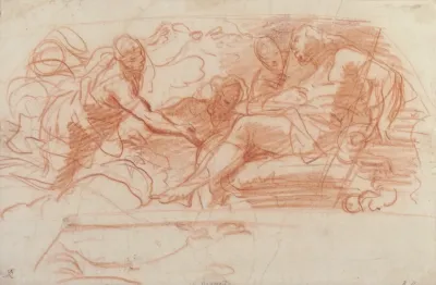 Flying Figure Appearing Before An Enthroned Figure