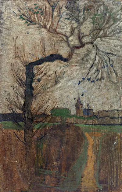 Foothpad With Willow And A Village On The Horizon
