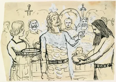 Forarbeid Til Illustrasjon Til Hakon Den Godes Saga I Snorre Sturlason Kongesagaer Kristiania 1899