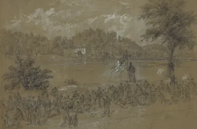 Ford Near Shepherdstown On The Potomac Pickets Firing Across The River