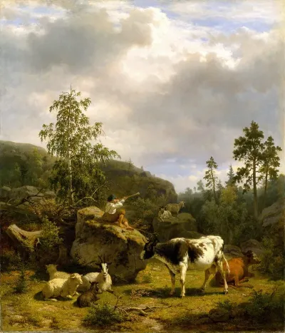Forest Landscape With A Shepherd Boy And Cattle