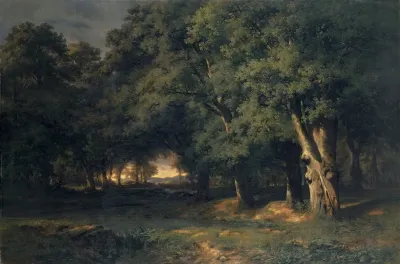 Forest Landscape With Stag Hunt