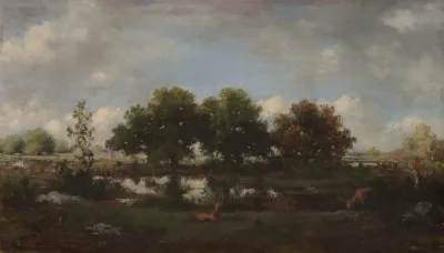 Forest Landscape With Stags