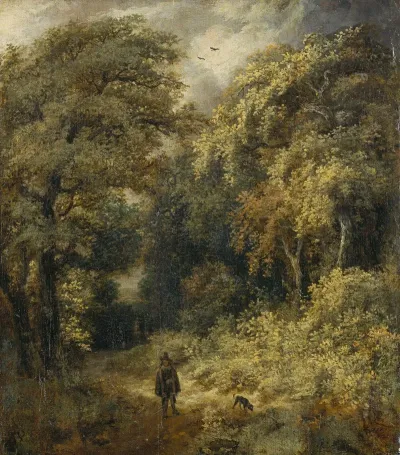 Forest Path With People Strolling
